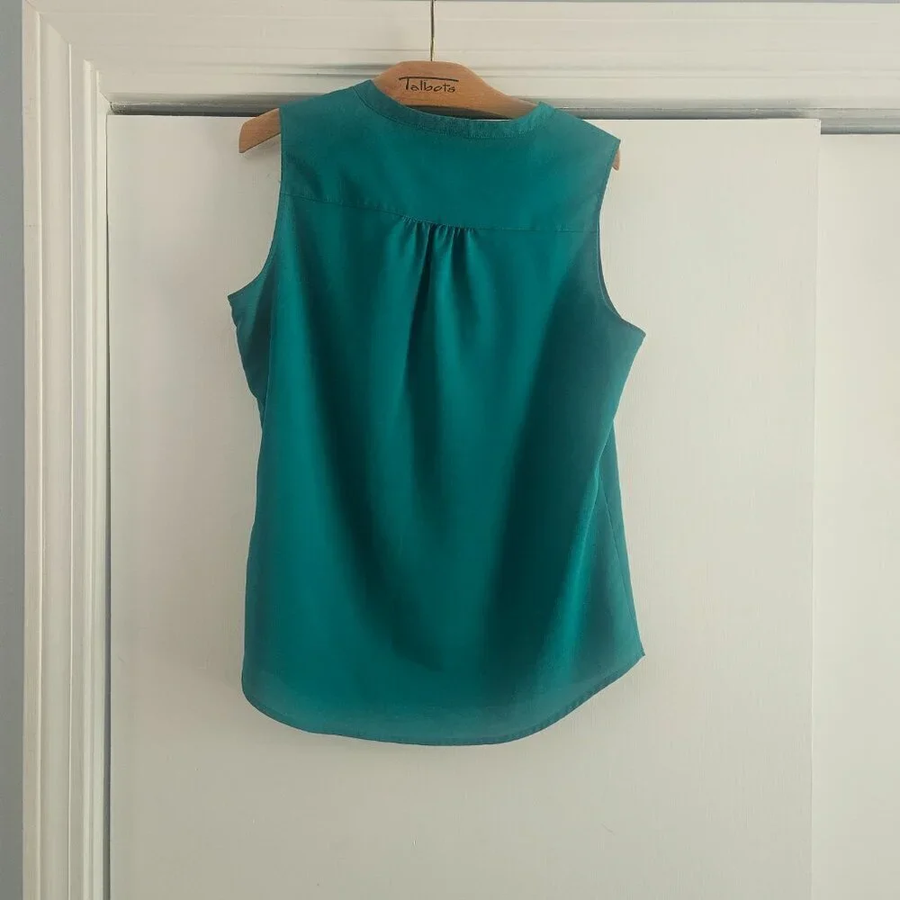 New York & Company Teal Green Sleeveless Blouse Medium Half-Button Shell - Picture 4 of 12